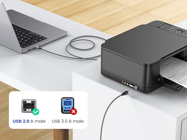 MOSWAG USB B to USB C Printer Cable 6.6FT, Nylon Braided USB B to C Cord for MacBook Pro, HP