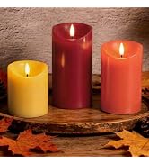 AnyDesign 3Pcs Fall Flameless Wax Pillar Candles with Remote Autumn Color Battery Operated Candle...