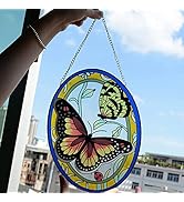 YNGFIL Butterfly Stained Glass Window Hangings,Suncatcher Home Decor with Chains,Suncather for Wi...