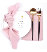 Joanlody Handmade Cloth Napkins 16.5x16.5 Inches Cotton Linen Napkins with Fringe Rustic Bulk Din...