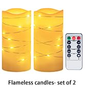 CANDLE IDEA 2PCS 3"x6" Flameless Candles Battery Operated String of Ivory White Led Lights Wrappe...