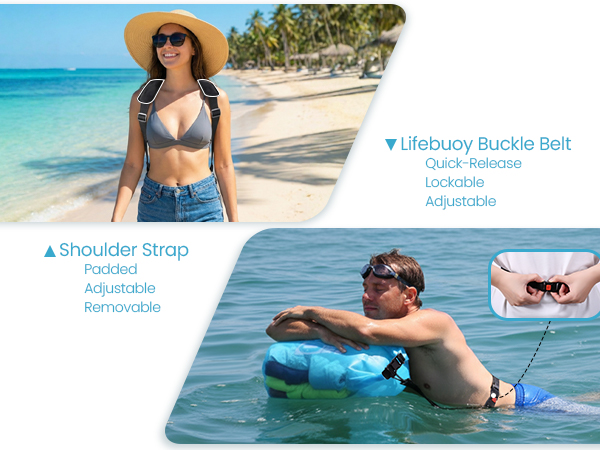 20l dry bag for beach trips &amp;amp; swimming: padded shoulder strap &amp;amp; quick-release lifebuoy buckle belt