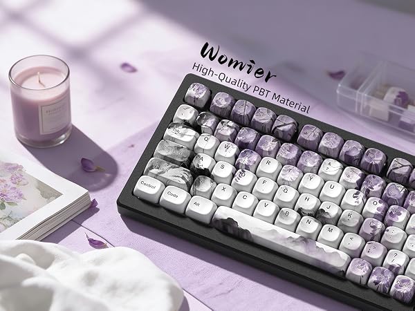 MOA Romantic Purple Keycaps, Custom PBT Keycaps Set Mechanical Keyboard Key Caps