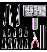 500PCS Clear Coffin Nails Tips - Short Nails Tips for Acrylic Nails Professional, Half Cover Fake...