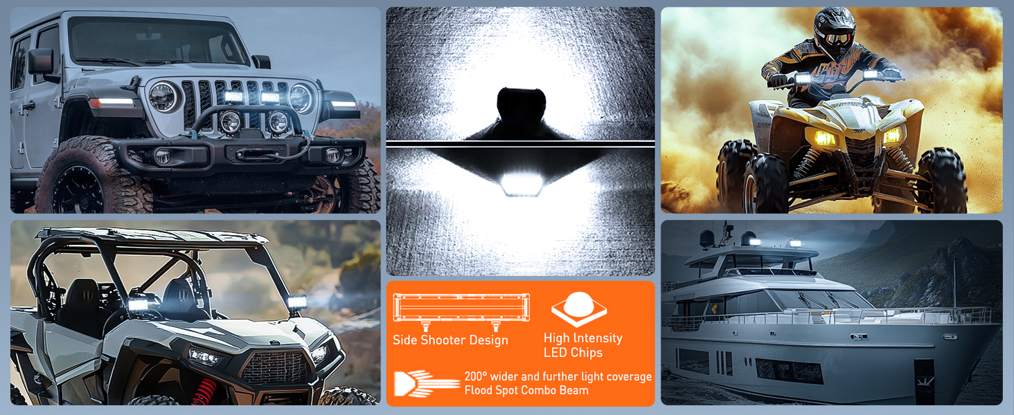 Nilight 4.3 Inch Triple Row Spot Flood Combo Side Shooter Light Bar Wide Application