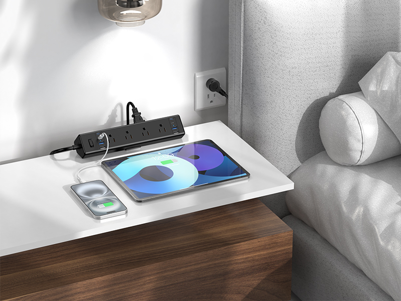 Nightstand Edge Mount Surge Protector Power Strip
