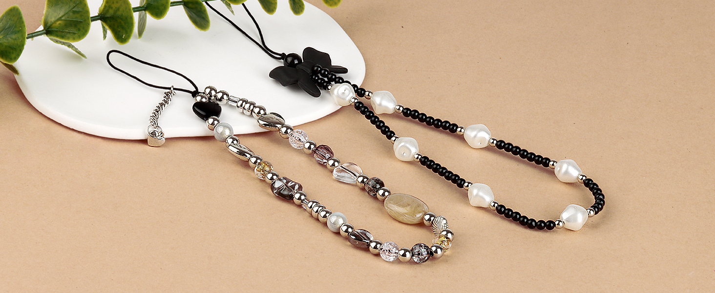 Draupnir Phone Charms Strap, Butterfly Bow Knot Beaded Phone Bracelet Strap