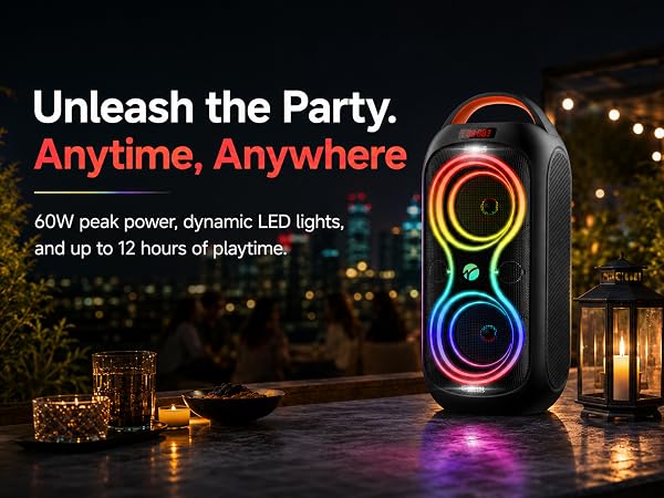 Unleash the party with rgb light speakers and up to 12 hours of playtime!