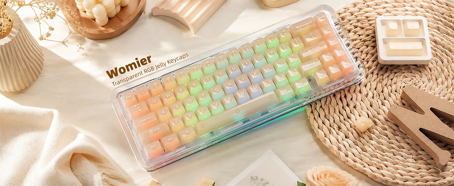 Creamy Khaki Jelly Shine Through Keycaps, Custom Clear Keycaps pbt
