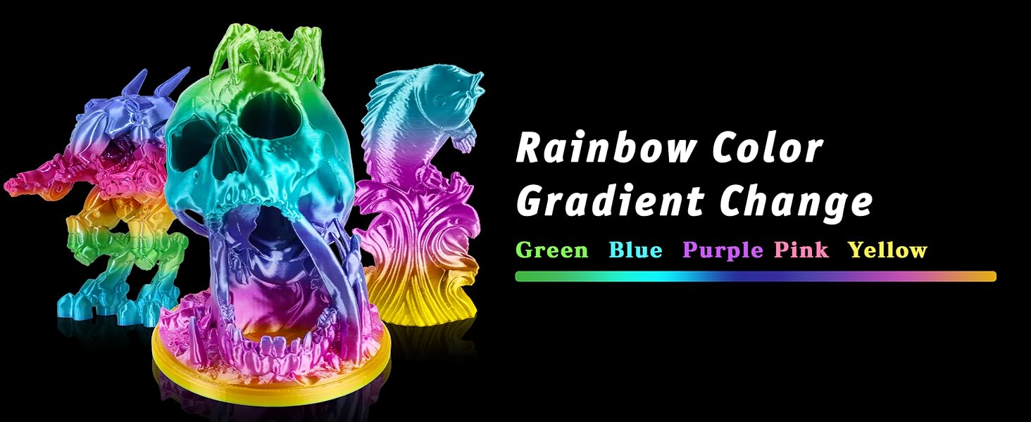 rainbow pla filament,rainbow silk pla,silk pla rainbow,filament rainbow,gradient filament
