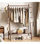Yoobure Solid Wood Clothes Rack - Heavy Duty Clothing Racks for Hanging Clothes with 8 Hooks, Por...