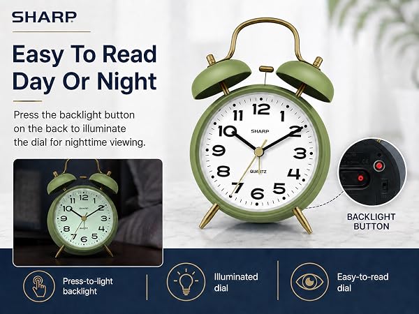 retro clock 50s 60s 70s analog twin bell loud alarm super loud battery powered wake up everytime