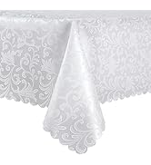 HommxJF Wave Scroll Damask Jacquard Rectangle White Tablecloth 60"x84",Wipeable Table Cover for D...