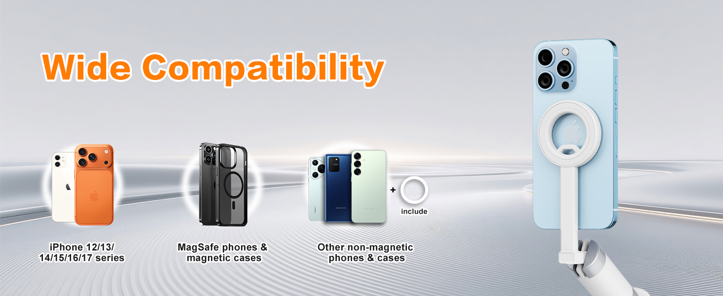 Perfectly compatible with iPhone 12/13/14/15/16/17 series;all phones that support magnetic features