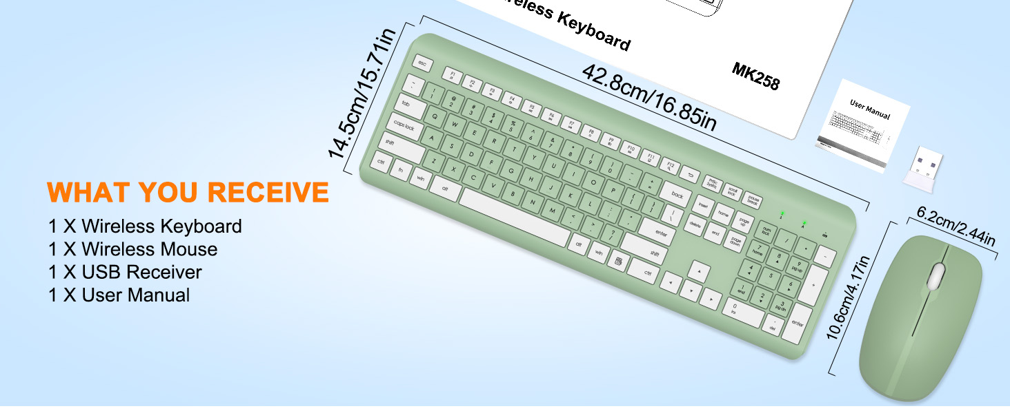 Wireless Keyboard and Mouse Combo, Full Size Silent Ergonomic Keyboard Mouse