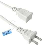 White Extension Cord 10 Feet 2 Prong Polarized Light-Duty Power Cable Male to Female, 10A 1250W f...