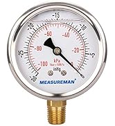 MEASUREMAN 2-1/2" dial, 1/4"NPT Lower, Glycerin Filled, Stainless Steel case, Brass Inside, 30inH...