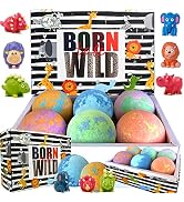 Bath Bombs for Kids with Toys Inside - Organic Bubble Bath Fizzies with Jungle Animal Toys. Gentl...