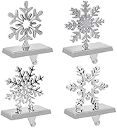 INNO STAGE Snowflake Christmas Stocking Holders for Mantle -Set of 4 Metal Stocking Hangers, Silv...