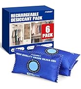 FURWEY 100g [ 6 Packs] Rechargeable Desiccant Packs for Storage, Color Indicating Silica Gel Desi...