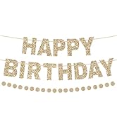 Alynta Gold Happy Birthday Banner Pre-Strung Birthday Party Decorations NO DIY Glitter Happy Birt...