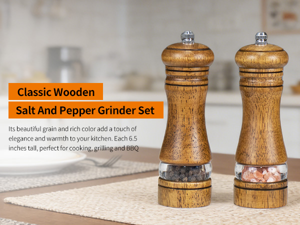 wooden salt and pepper grinder set