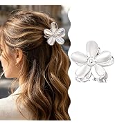 Silver Flower Hair Claw Clips, Small Metal Flower Jaw Clips for Women, Non-Slip Floral Hair Clips...