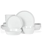 Martha Stewart Selma Chip &amp; Scratch Resistant Dinnerware Set Service for 4 (16pcs) – White Plates...