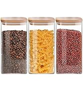 VIEWELLD Square Glass jar, 50FL OZ [3-piece set], glass jar with sealed bamboo lid, used for oats...