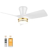 OPONL 30" White low profile Ceiling Fan with Light, with Gold Trim Ring, Large Air Volume, flush ...