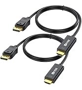 UKYEE Displayport to HDMI Cable 6FT/1.83M 2-Pack, Display Port (DP) to HDMI Adapter 6FT Male to M...
