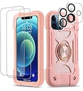 Cookiver for iPhone 12/iPhone 12 Pro Case 6.1 Inch with Ring Stand, with 2 Pack Glass Screen Prot...