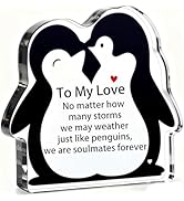 Valentines Day Gift for Her/Him,Penguin Romantic I Love You Desk Acrylic Engraved Plaque 4X4X0.6 ...