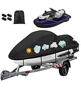 Waterproof Jet Ski Cover,420D Heavy Duty Windproof Jet Ski Covers 2-3 Seater with 2 Vents &amp; 4 Win...
