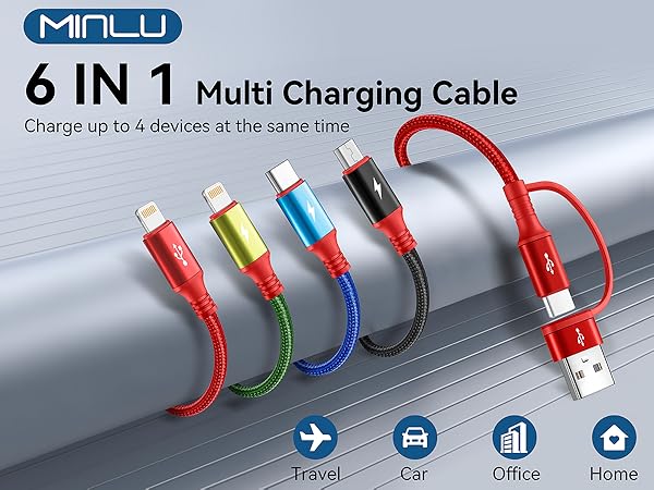 MINLU 6-in-1 multi charging cable 6ft