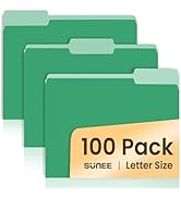 SUNEE File Folders Letter Size Green, 100 Pack Manilla Folders 8.5 x 11 1/3-Cut Tabs, Colored Fil...