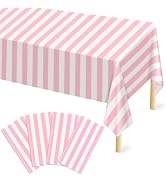 Mulbozy Plastic Table Cloth Disposable 4 Pack, 54 × 108 Inch Pink and White Stripe Tablecloths, P...