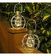 2 Pack Solar Lanterns Outdoor Hanging Lights, Metal Solar Lantern Outdoor Waterproof Auto On/Off ...