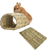 Hamiledyi Rabbit Grass Tunnel,Natural Straw Woven Mat Winter Warm Hideaway Hut for Bunny Gerbil F...