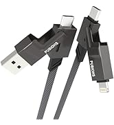 4 in 1 USB C Cable Lightning Cable Convertible Metal 6.5FT, [SHEZI Series] Flat Nylon Braided Mul...