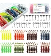FREE FISHER 71Pcs Ned Rig Jig Heads with Hellgrammite Soft Plastic Fishing Lures Kit, Mushroom He...