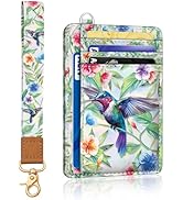 Yonlevres Hummingbird RFID Wristlet Wallet for Women Slim, Small Credit Card Holder Front Pocket ...