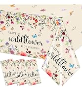 Pymurod 3 Pack Wildflower Baby Shower Tablecloth Disposable Wildflower Table Cover Vintage A Litt...