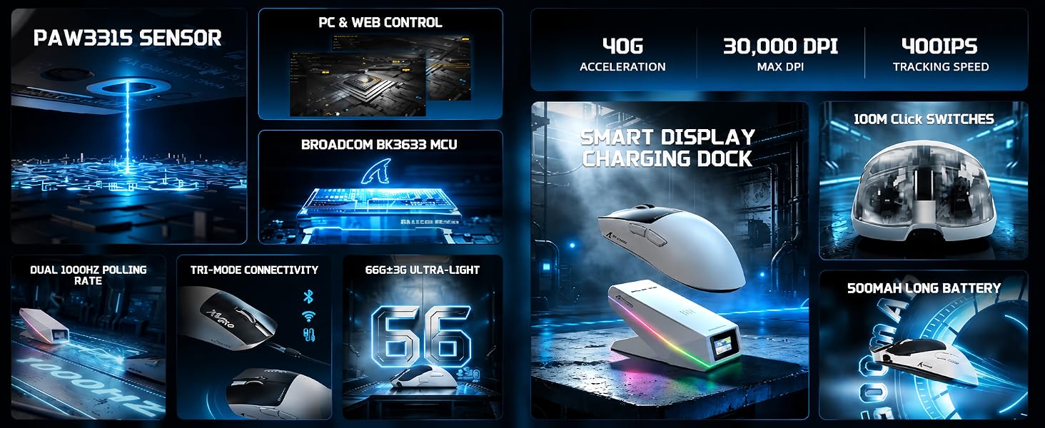ATTACK SHARK X11PROV2 Tri Mode Lightweight Wireless Gaming Mouse