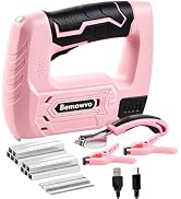 Bemowvo Pink 2-in-1 Cordless Staple &amp; Brad Nail Gun, 2000mAh Battery,4V Electric Tacker with 2500...