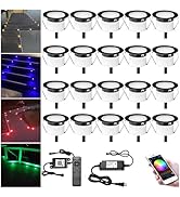 LED Deck Light Kit, 20pcs 1.77" WiFi Smart Low Voltage Recessed RGBW Deck Lighting Outdoor IP67 W...