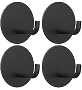 VIS'V Adhesive Hooks, Round Black Adhesive Wall Hooks Heavy Duty Stainless Steel Self Adhesive Ho...