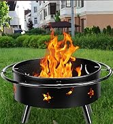 HaSteeL 30 Inch Outdoor Fire Pit, Round Wood Burning Firepit with Spark Screen, Long Poker, Roast...