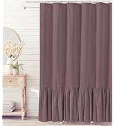 Felisa Dark Purple Farmhouse Shower Curtain with A Ruffle Hem, Linen Blend Shower Curtain for Bat...