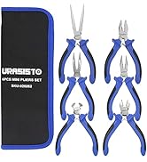 URASISTO 6 pcs Mini Pliers Set - Long, Bent, Needle Nose, Diagonal, End Cut, Combination - Spri...